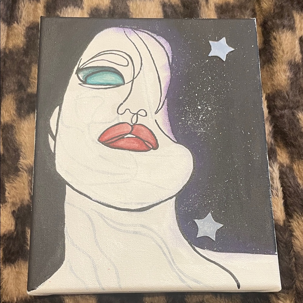 Abstract Portrait Canvas Wall Art - White, Black & Purple